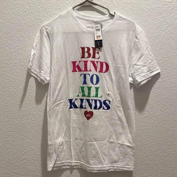 The Phluid Project White Tee with Multicolor 'Be Kind to All Kinds' Print - Picture 1 of 6